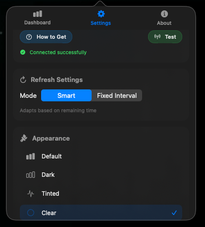 Settings appearance